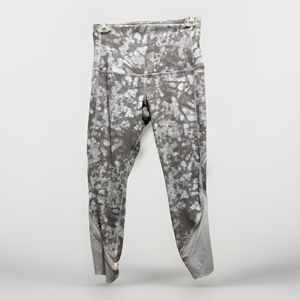 Lululemon Wunder Under Crop Leggings‎ Sz 6 Gray White Print 23" Inseam - Picture 2 of 6